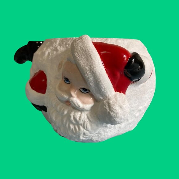 Vintage Ceramic Santa Planter Dish Snowball Bowl Feet & Head Stick Out Christmas - Picture 2 of 7
